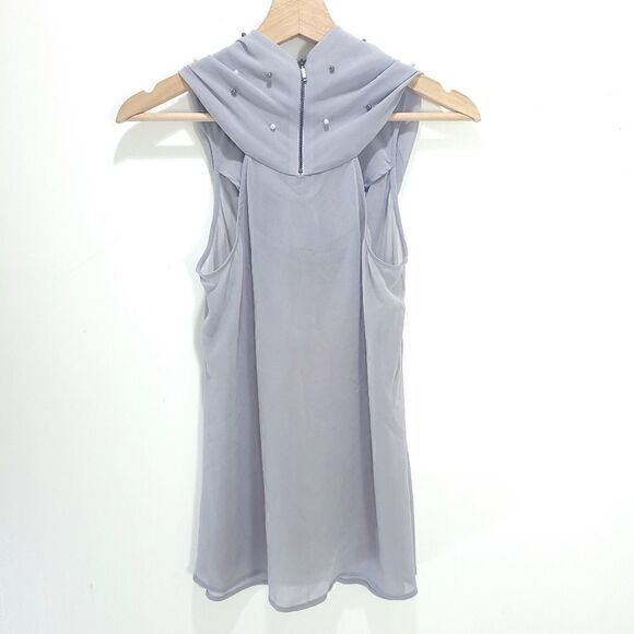 RW&CO. Gray Sleeveless Slouch Collar Top with Pearl Beads - Picture 5 of 6